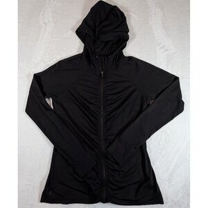 Athleta Hoodie Women's Sz M Black Pacifica Crosscurrent‎ UPF 50 Ruched Full Zip